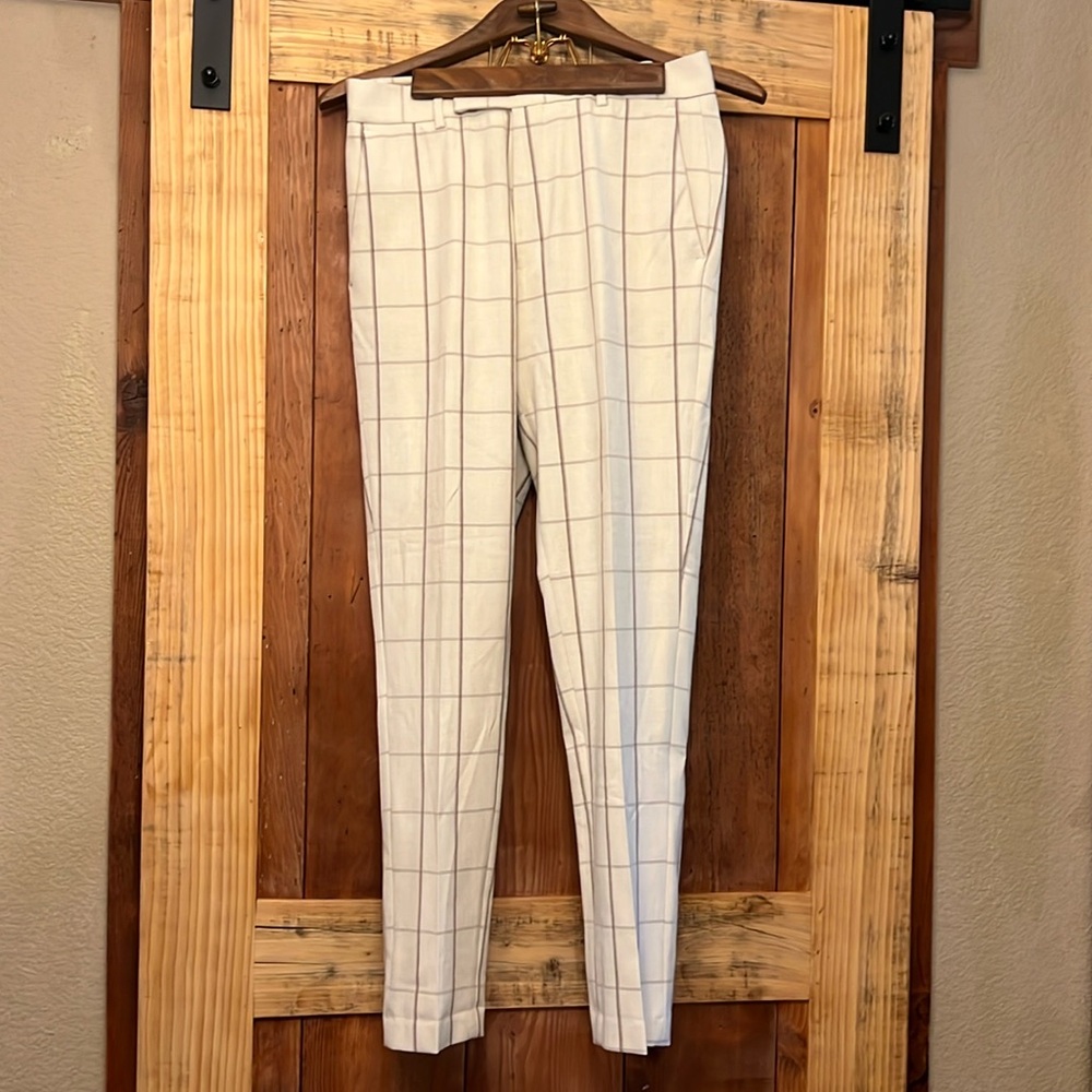 Men’s Asos Dress Pants 30x30 Cream &lav/gray/purple ish plaid design.